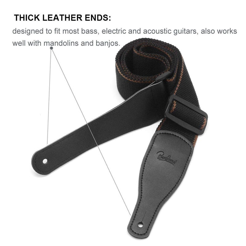 BestSounds Acoustic Guitar Strap, Soft Cotton & Leather Ends Strap for Electric & Bass Guitars come with 1 Button & 2 Locks - Image 5